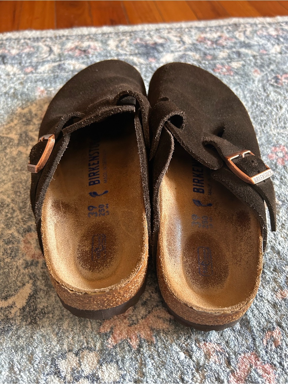 Birkenstock Brown Suede Boston Clogs with Buckle - Picture 3 of 9